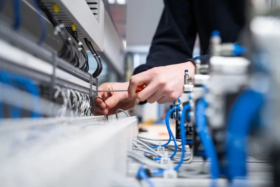 Data cabling being terminated in a comms enclosure