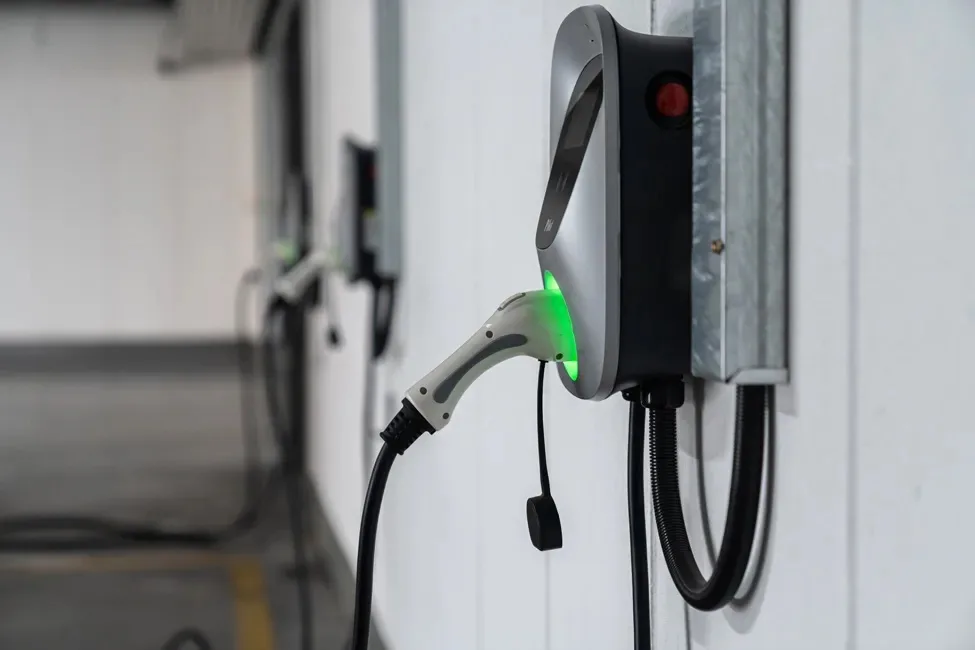 Wall-mounted EV charger ready for use